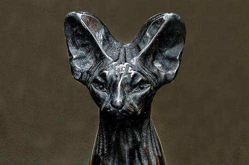 Hoogwaardige zwarte obsidiaan Sphynx kat - Hoogte: 14.7 cm -, Verzamelen, Mineralen en Fossielen