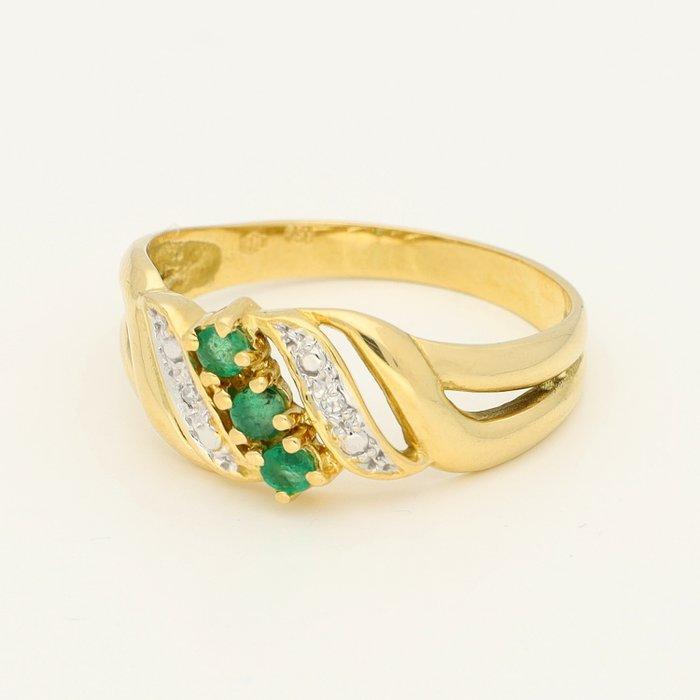 Ring - 18 karaat Geel goud Smaragd - Diamant, Sieraden, Tassen en Uiterlijk, Ringen