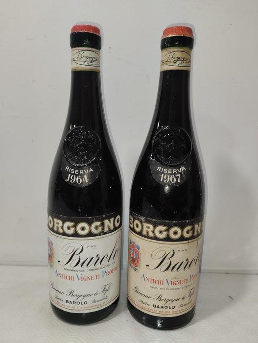 1964 & 1967 Giacomo Borgogno - Barolo Riserva - 2 Flessen, Verzamelen, Wijnen
