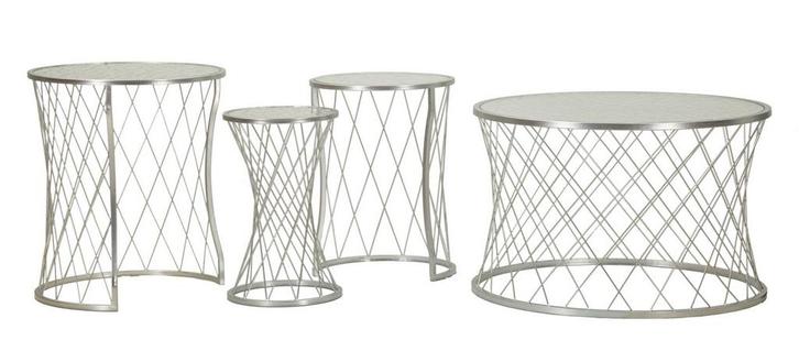 TAFEL NOAH ZILVER SET 4 STUKS CM Ø 70X45-47X54,5-36x50-28x45, Huis en Inrichting, Tafels | Salontafels, Ophalen of Verzenden