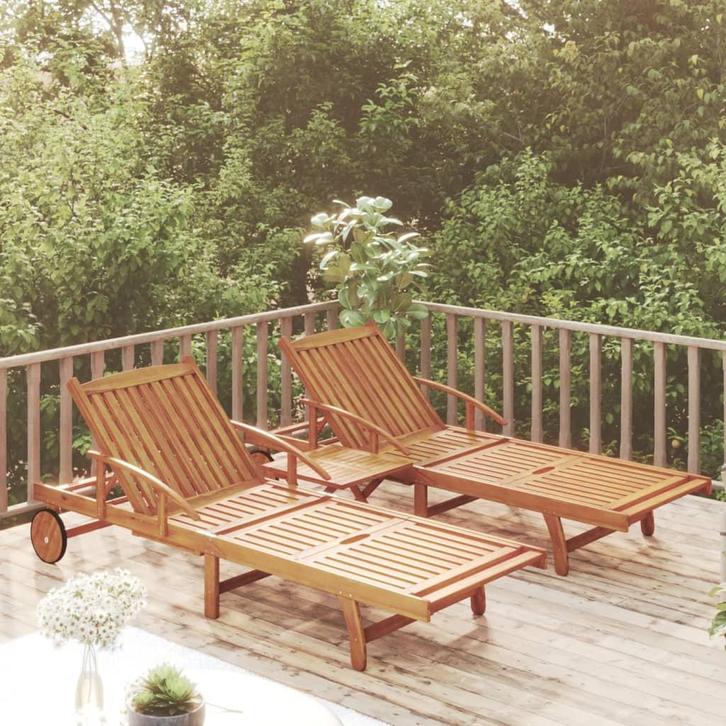 vidaXL Ligbeddenset met tafel massief acaciahout, Tuin en Terras, Ligbedden, Nieuw, Verzenden