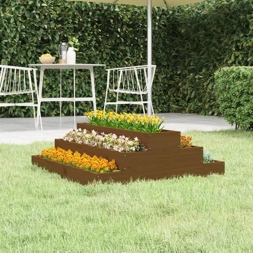 vidaXL Plantenbak 80x80x27 cm massief grenenhout honingbruin, Tuin en Terras, Bloempotten, Nieuw, Verzenden