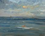 Cor Schaap (1968) - Zeegezicht met boten en ondergaande zon, Antiek en Kunst, Kunst | Schilderijen | Klassiek
