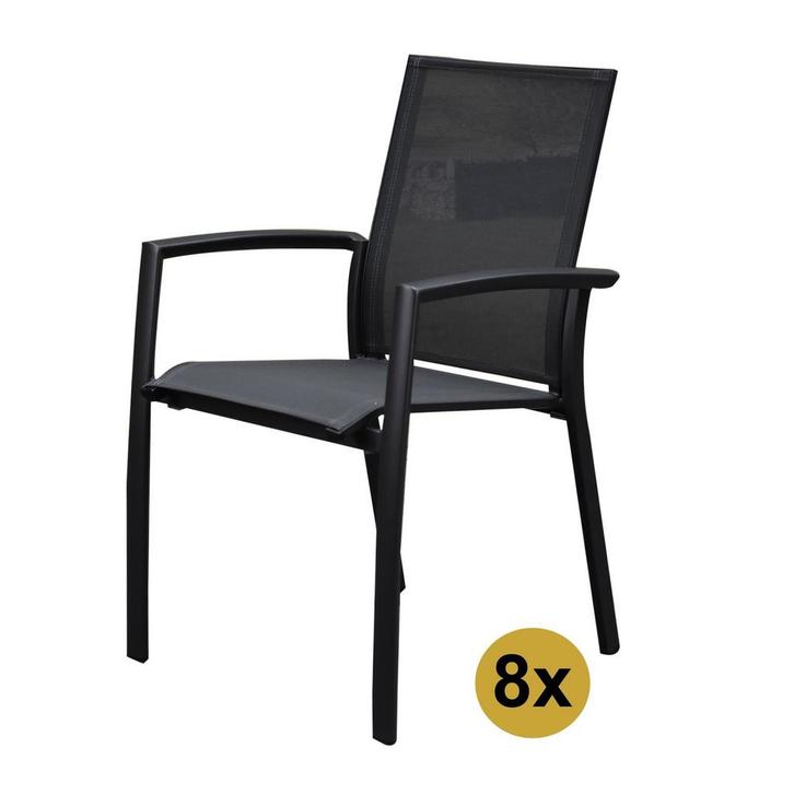 Set van 8 Malaga stapelbare tuinstoelen antraciet aluminium, Tuin en Terras, Tuinstoelen, Nieuw, Ophalen of Verzenden
