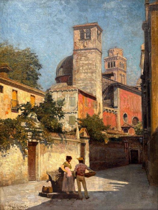 Federico Del Campo (1837-1923) - Calle Larga e Campiello, Antiek en Kunst, Kunst | Schilderijen | Klassiek