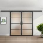 Dubbele stalen schuifdeur met koofsysteem 4 Vlaks Mat glas, Doe-het-zelf en Verbouw, Kozijnen en Schuifpuien, 75 tot 150 cm, Nieuw