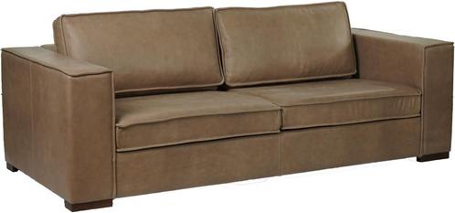 Leren bank Fine, 3-zitsbank - Vintage Leer Taupe - Hout, Bru, Huis en Inrichting, Banken | Bankstellen, 200 tot 250 cm, 75 tot 100 cm