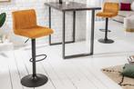 Draaibare retro barkruk PORTLAND mosterdgeel fluwelen, Huis en Inrichting, Ophalen of Verzenden, Nieuw
