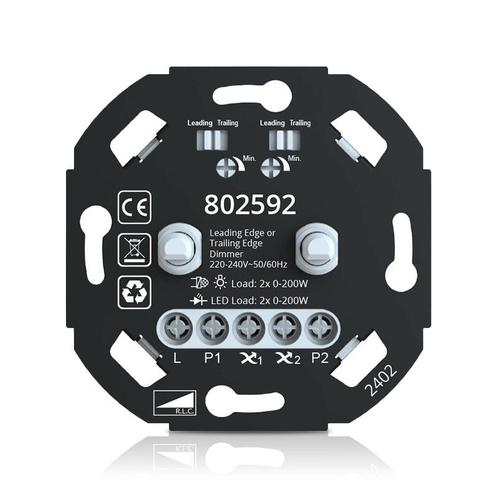 Universele LED duo dimmer | 2x200W | Fase af- en aansnijding, Doe-het-zelf en Verbouw, Elektra en Kabels, Ophalen of Verzenden