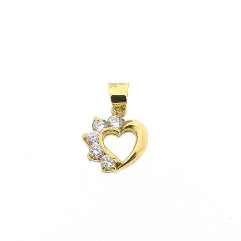 Gouden hanger van een hart met zirconia (liefde), Sieraden, Tassen en Uiterlijk, Bedels, Gebruikt, Overige merken, Goud, Ophalen of Verzenden