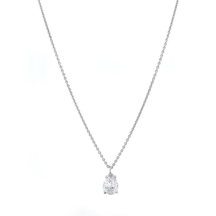 Witgouden collier met diamant hanger 14 karaat, Sieraden, Tassen en Uiterlijk, Kettingen, Wit, Zo goed als nieuw, Met hanger, Goud