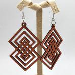 African Print Earrings | Bruin dubbel pentagon wooden earrin, Ophalen of Verzenden, Nieuw