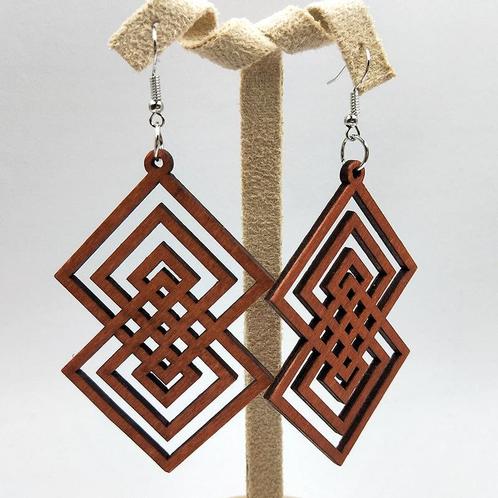 African Print Earrings | Bruin dubbel pentagon wooden earrin, Sieraden, Tassen en Uiterlijk, Oorbellen, Nieuw, Ophalen of Verzenden