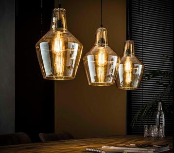 Hanglamp Industriële Eettafel Kegel Amber Glas - Dimbaar