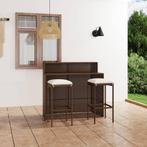 vidaXL 3-delige Tuinbarset met kussens bruin, Tuin en Terras, Tuinsets en Loungesets, Verzenden, Nieuw, Rotan, 2 zitplaatsen