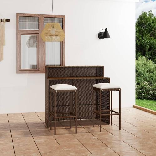vidaXL 3-delige Tuinbarset met kussens bruin, Tuin en Terras, Tuinsets en Loungesets, Nieuw, 2 zitplaatsen, Rotan, Verzenden