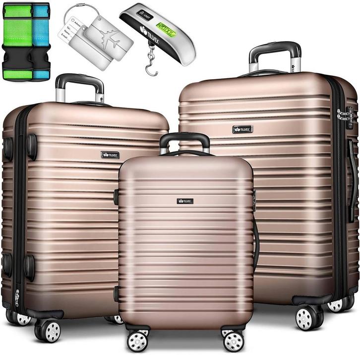 Tillvex® Reiskofferset - 3-delig - ABS- Kofferset - Roségoud, Huis en Inrichting, Woonaccessoires | Overige, Zo goed als nieuw