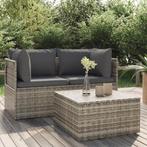 vidaXL 3-delige Loungeset met kussens poly rattan grijs, Tuin en Terras, Verzenden, Nieuw, Rotan, Loungeset