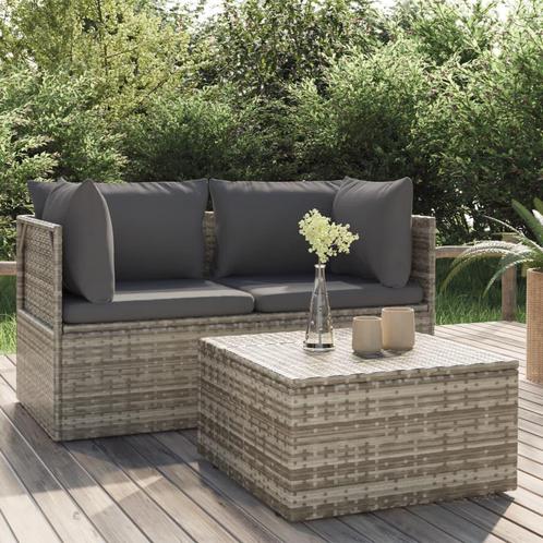 vidaXL 3-delige Loungeset met kussens poly rattan grijs, Tuin en Terras, Tuinsets en Loungesets, Loungeset, Nieuw, Rotan, Verzenden