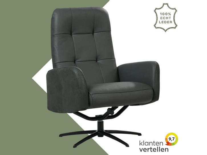 Leren draaifauteuil Pulse Duo - Kenia Antracite en Toledo, Huis en Inrichting, Fauteuils, 50 tot 75 cm, 75 tot 100 cm, Nieuw, Leer