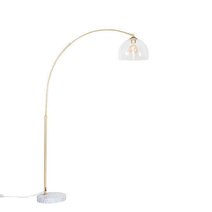 Moderne booglamp messing met helder glas - Arc, Huis en Inrichting, Lampen | Vloerlampen, Nieuw, Overige materialen, 150 tot 200 cm