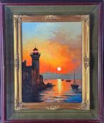 Italiaanse school (XX) - Veduta di porto con il faro, Antiek en Kunst