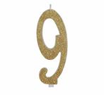 Gouden Kaars 9 Jaar Glitter 12,5cm, Nieuw, Verzenden