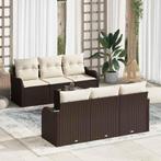 vidaXL Tuin Sofa Set met kussen 7 pcs Bruin en Crème 55 x 55, Verzenden, Nieuw, Rotan