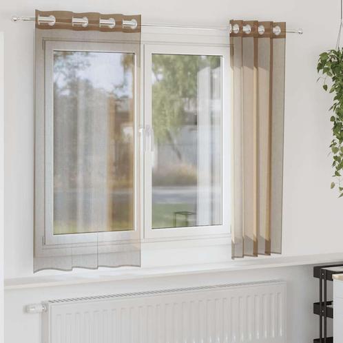 vidaXL Gordijnen voile met doorvoertules 2 st lichtbruin, Huis en Inrichting, Stoffering | Gordijnen en Lamellen, Bruin, Nieuw