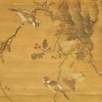 Makuri Silk Painting - Two Little Birds, Fruit and Flowers