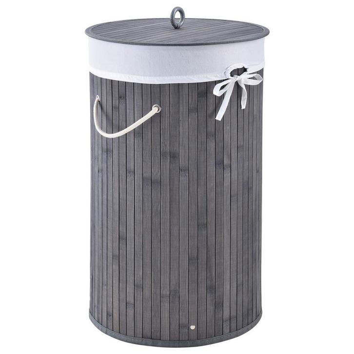 Bamboe Wasmand Curly - 55 Liter - Grijs - Incl. Waszak & Dek, Huis en Inrichting, Badkamer | Badtextiel en Accessoires, Nieuw