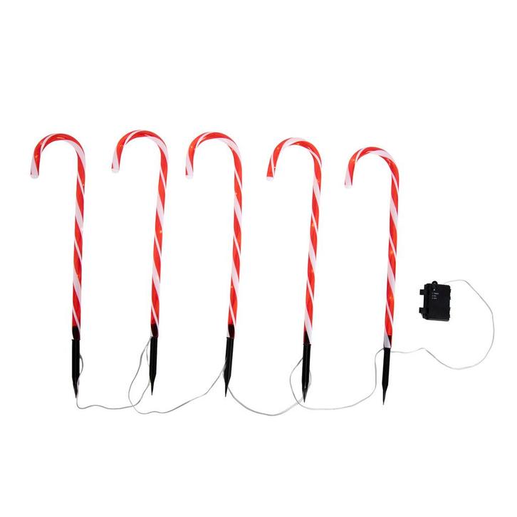 Set van 5 kerst prikspots rood met wit zuurstok incl. LED, Diversen, Kerst, Nieuw, Verzenden