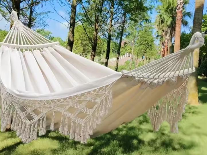 Canvas Hangmat met Kwastjes – Opvouwbaar voor Tuin, Tuin en Terras, Tuinstoelen, Nieuw, Verzenden