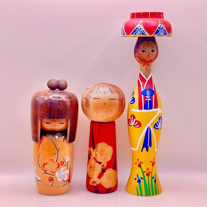 Set van 3 creatieve Kokeshi-poppen – inclusief bekroonde, Antiek en Kunst, Curiosa en Brocante