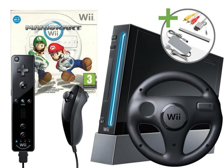 Nintendo Wii Starter Pack - Mario Kart Motion Plus Black, Spelcomputers en Games, Spelcomputers | Nintendo Wii, Zo goed als nieuw
