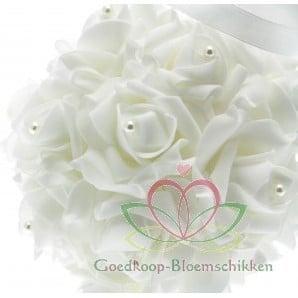 Pomander foamroosbal Wit 12 cm met pareltjes, Hobby en Vrije tijd, Knutselen, Nieuw, Ophalen of Verzenden