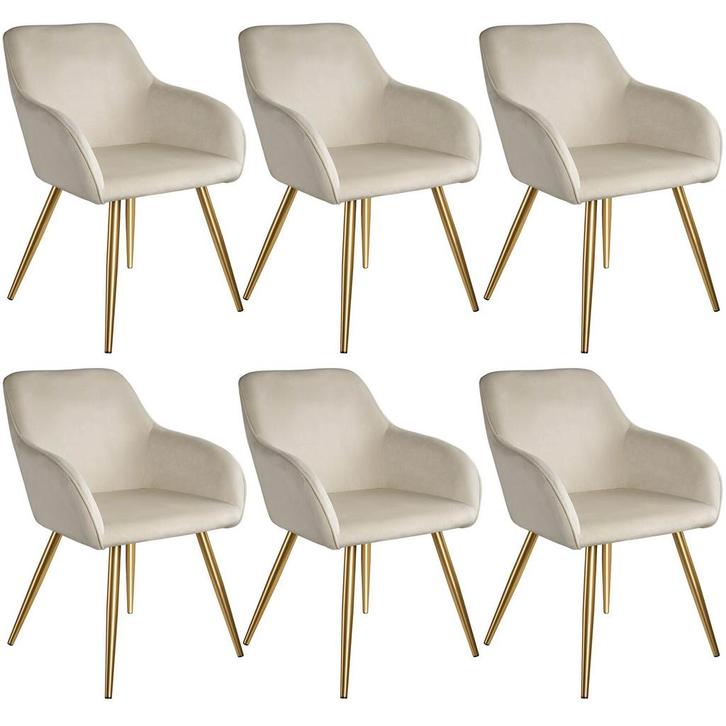 Eetkamerstoel Marilyn fluweellook, gouden poten - creme/goud, Huis en Inrichting, Stoelen, Verzenden
