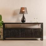 Dressoir Mangohout Britt 180 Met 4 Deuren Zwart, Huis en Inrichting, Kasten | Dressoirs, Verzenden, 150 tot 200 cm, Nieuw, Industriële meubels