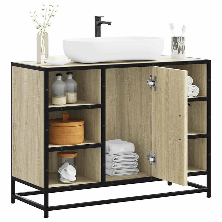 vidaXL Wastafelkast Sonoma eiken 80x33x60 cm bewerkt hout, Huis en Inrichting, Badkamer | Badkamermeubels, Nieuw, Minder dan 100 cm