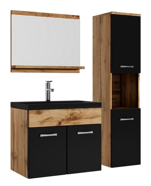 Badkamermeubel Set Montreal 60 x 35 cm Eiken Zwart Badmeubel, Huis en Inrichting, Badkamer | Badkamermeubels, Nieuw, Wastafelkast