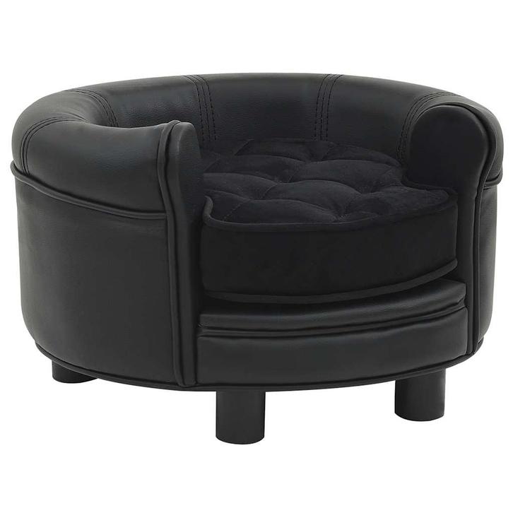 vidaXL Hondenbank 48x48x32 cm pluche en kunstleer zwart, Dieren en Toebehoren, Honden-accessoires, Nieuw, Verzenden