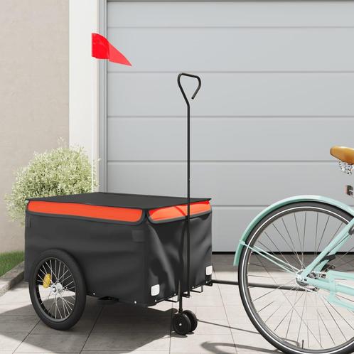vidaXL Fietstrailer 30 kg ijzer zwart en oranje, Fietsen en Brommers, Fietsaccessoires | Aanhangers en Karren, Nieuw, Verzenden