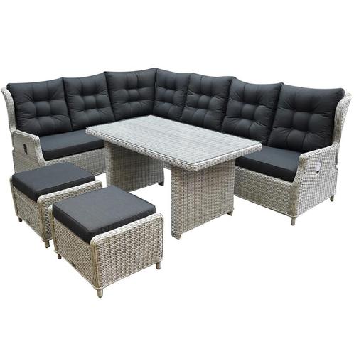 Ibiza hoek dining loungeset 7-delig verstelbaar wit-grijs, Tuin en Terras, Tuinsets en Loungesets, Nieuw, Wicker, Ophalen of Verzenden