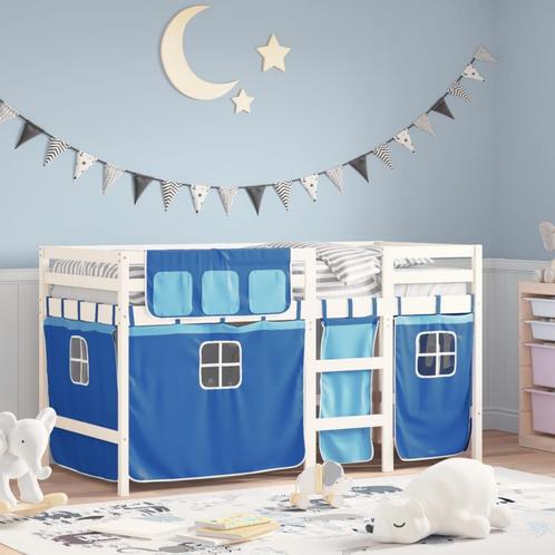 vidaXL Kinderhoogslaper met gordijnen 90x190 cm grenenhout, Huis en Inrichting, Slaapkamer | Bedden, 90 cm, 190 cm of minder, Blauw