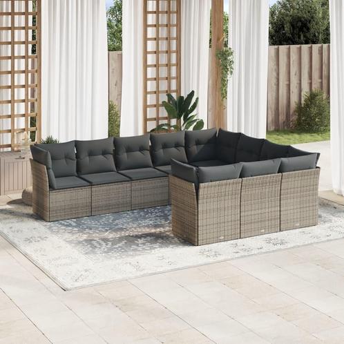 vidaXL 10-delige Loungeset met kussens poly rattan grijs, Tuin en Terras, Tuinsets en Loungesets, Loungeset, Nieuw, Rotan, Verzenden