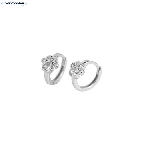 Zilveren pootafdruk huggie hoops, Sieraden, Tassen en Uiterlijk, Oorbellen, Nieuw, Verzenden