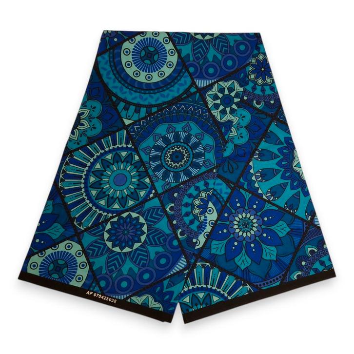 Afrikaanse print stof - Blauw en turquoise Mandala Patchwork, Hobby en Vrije tijd, Stoffen en Lappen, Nieuw, Ophalen of Verzenden