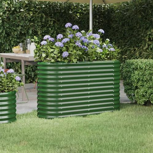 vidaXL Plantenbak 114x40x68 cm gepoedercoat staal groen, Tuin en Terras, Bloembakken en Plantenbakken, 100 cm of meer, Nieuw, Metaal