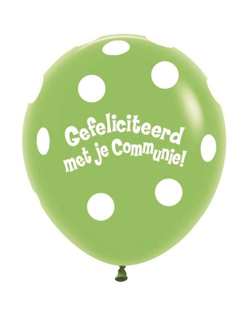 Ballonnen Communie Polka Dots Lime Green 45cm 25st, Hobby en Vrije tijd, Feestartikelen, Nieuw, Verzenden