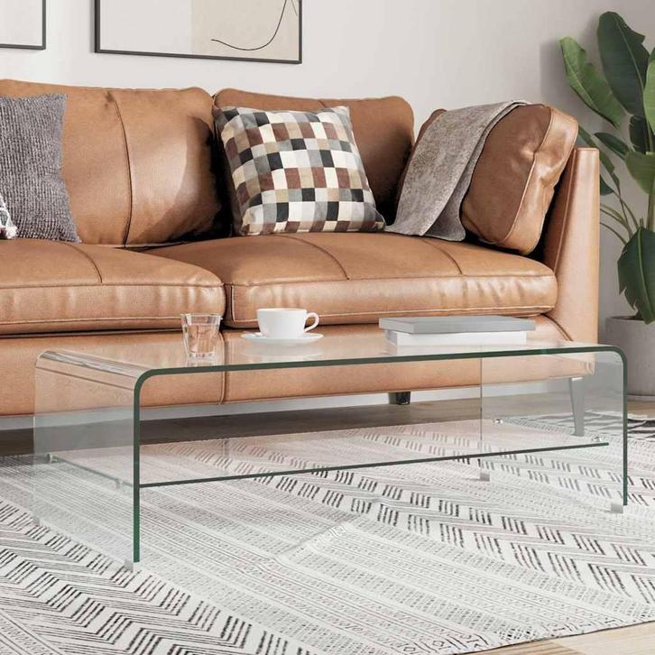 vidaXL Salontafel 98x45x31 cm gehard glas transparant, Huis en Inrichting, Tafels | Salontafels, 50 tot 100 cm, Nieuw, Glas, Minder dan 50 cm